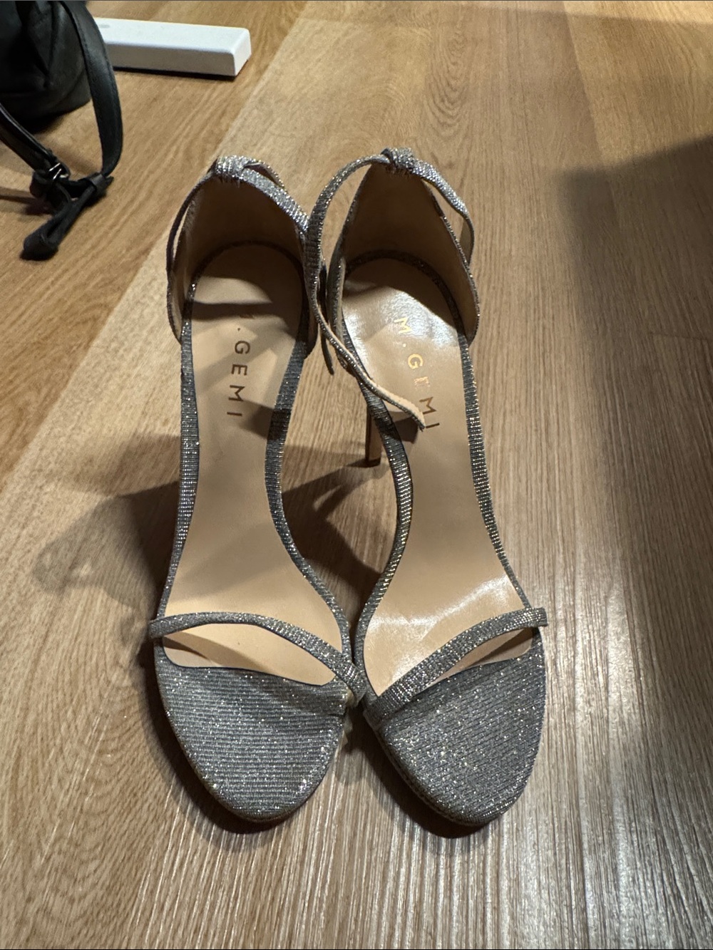 M GEMI Silver Glitter Open-Toe Stiletto Sandals